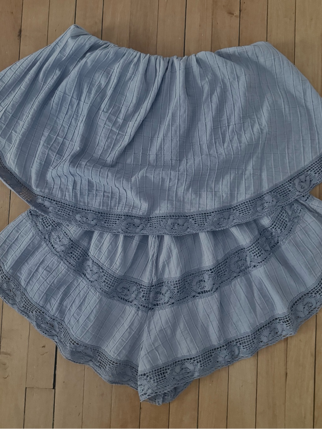 Free People Periwinkle/Slate Blue Tiered Lace Trim Shorts Jumper